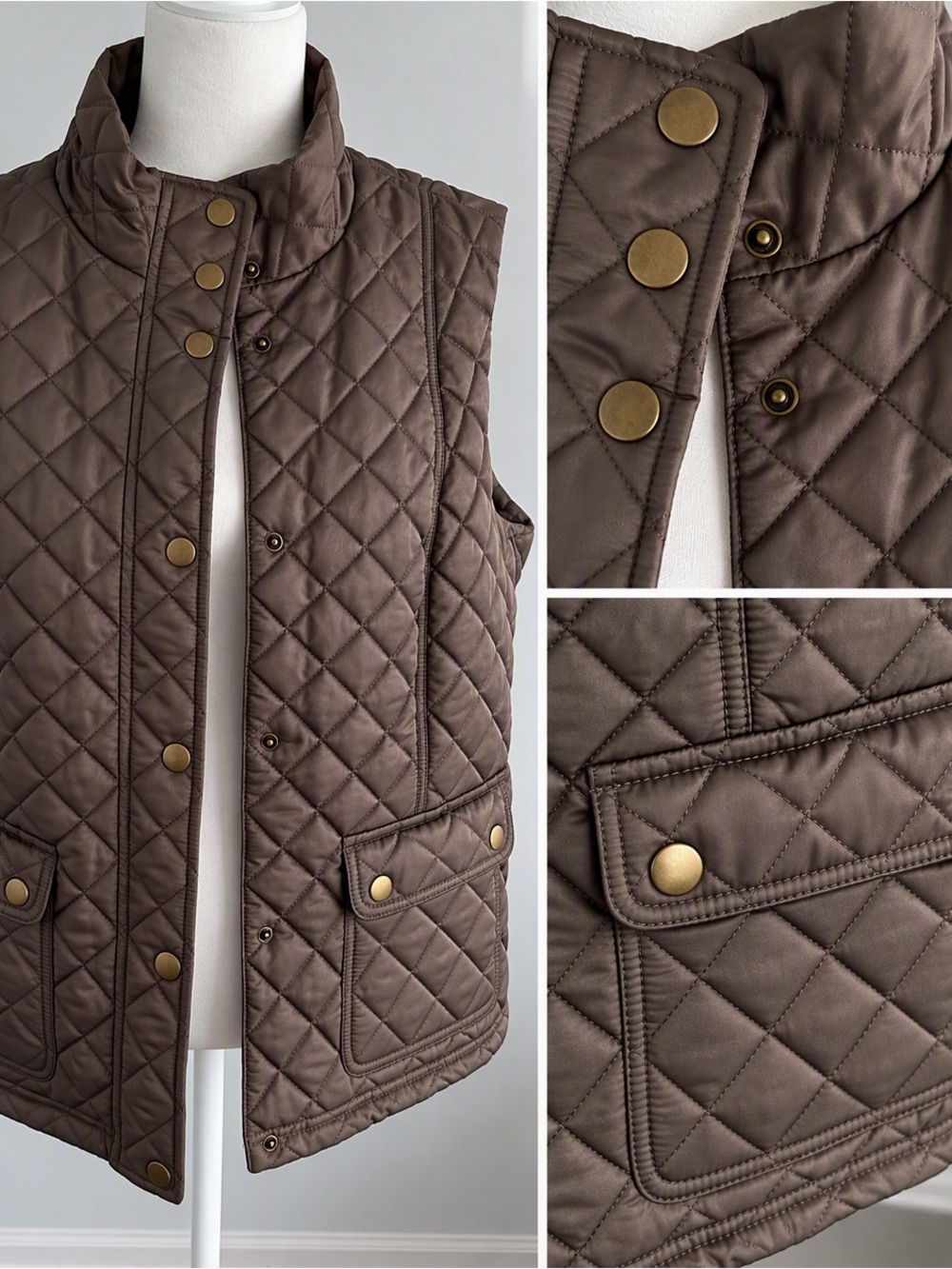 Jones New York Women's Quilted Puffer Vest - Size XL - Brown